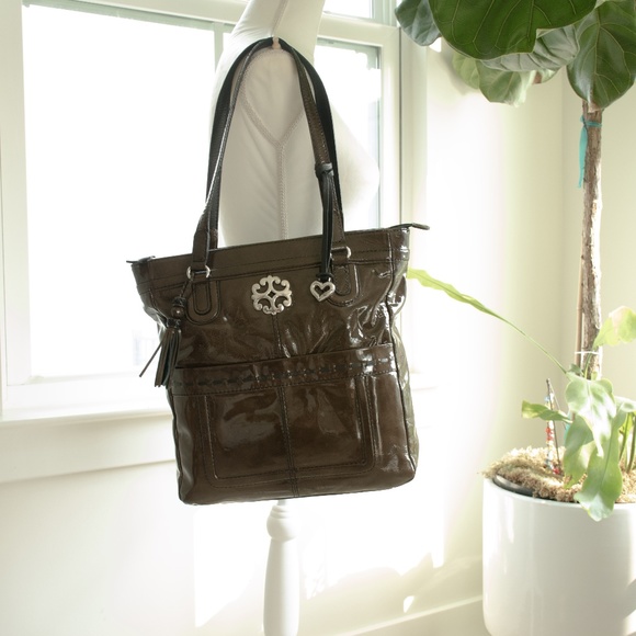 Brighton Handbags - Brighton Brown Patent Leather Rae Women’s Shoulder Tote Bag